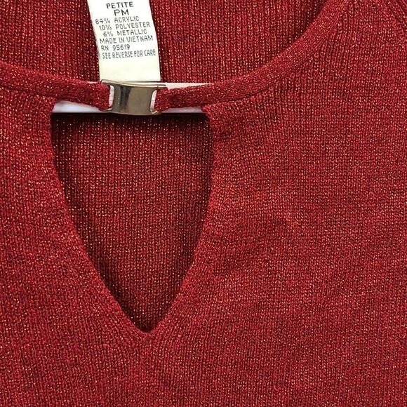 Uniform Petite Red Metallic Shimmer Dressy Sweater John Paul Richard (PM) - Picture 3 of 7